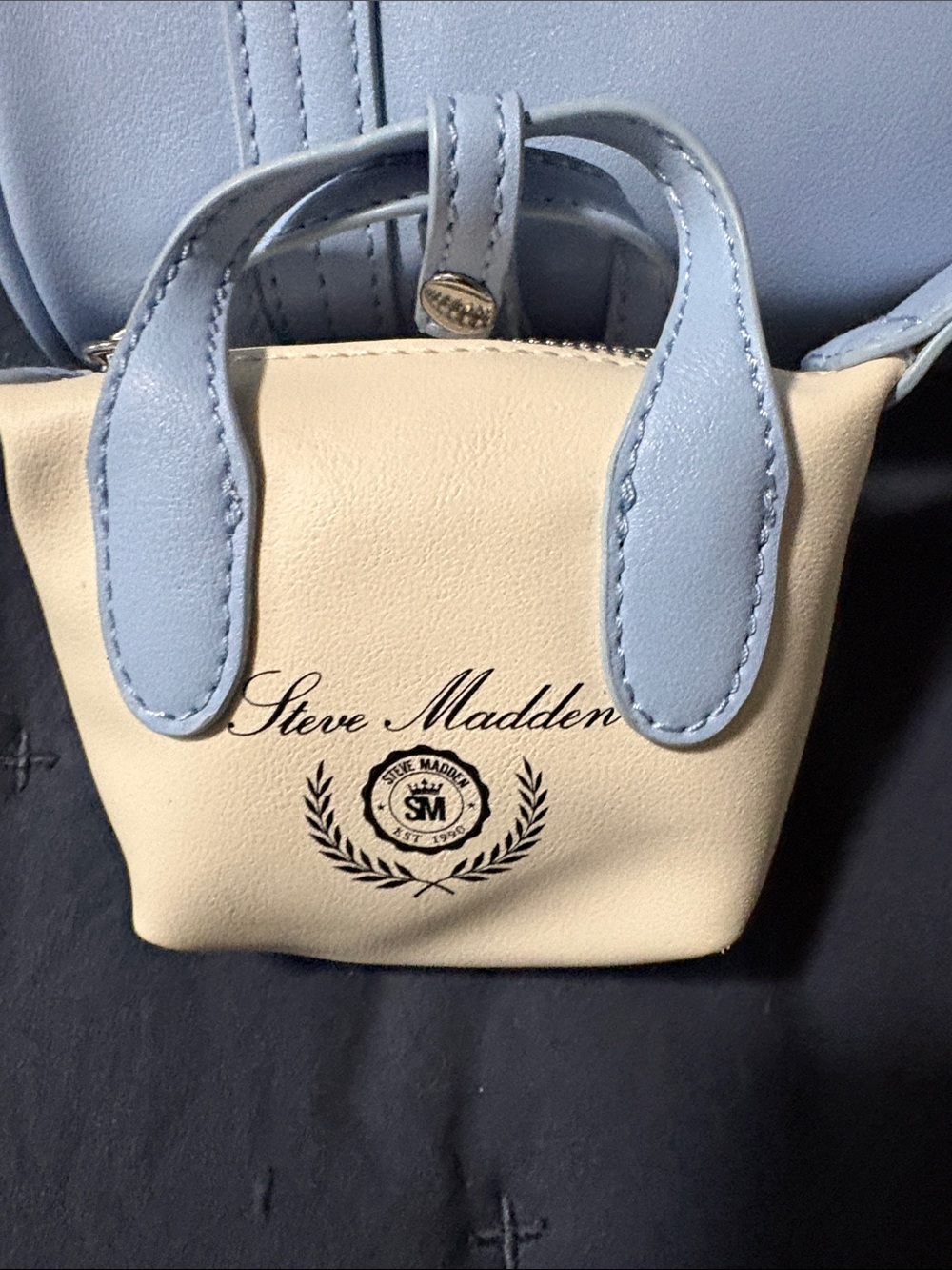 Steve Madden Pale Blue Mini Satchel with Cream Charm Pouch - Picture 2 of 6